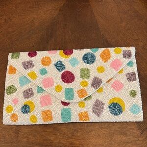 Colorful Geometric envelope clutch with gold crossbody strap! NIB